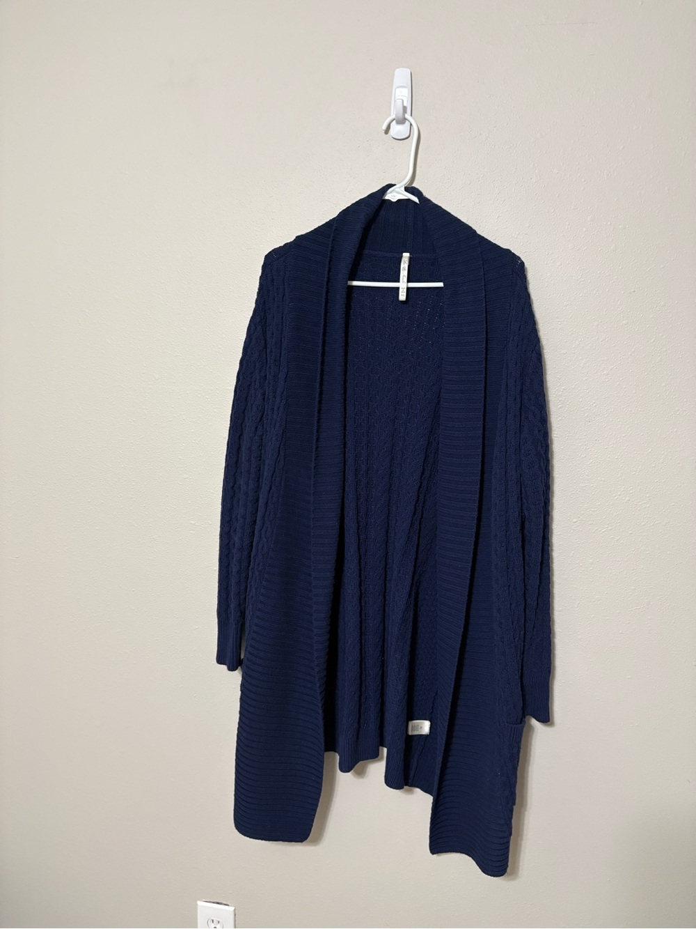 Open-Front Navy Cable Knit Cardigan Sweater